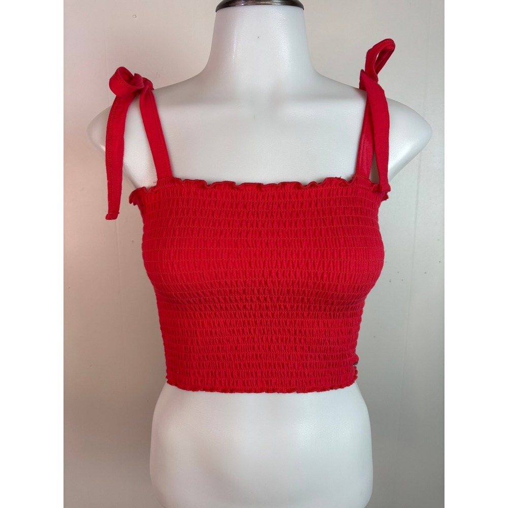 Hollister Crop Top XS Red Smocked Tie Strap Tank Women